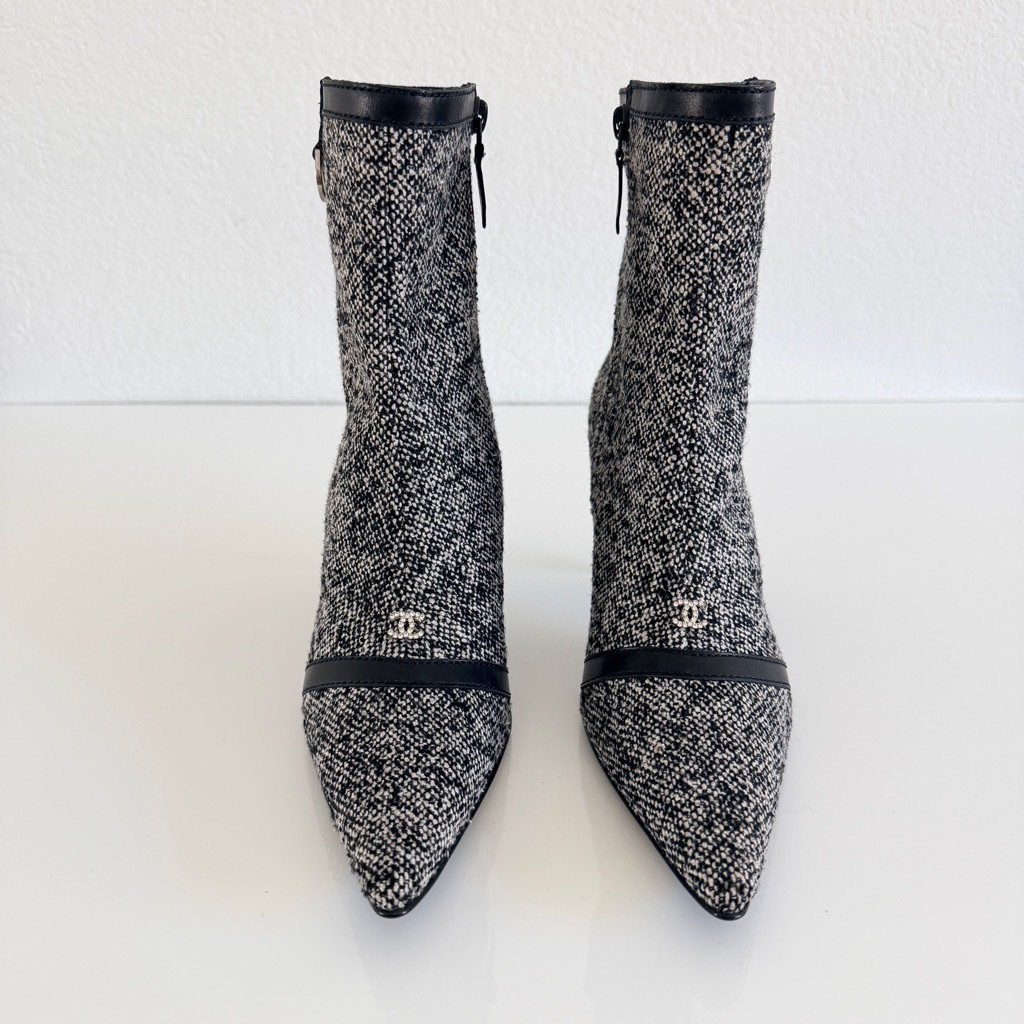 Casadei Black White Tweed Boots